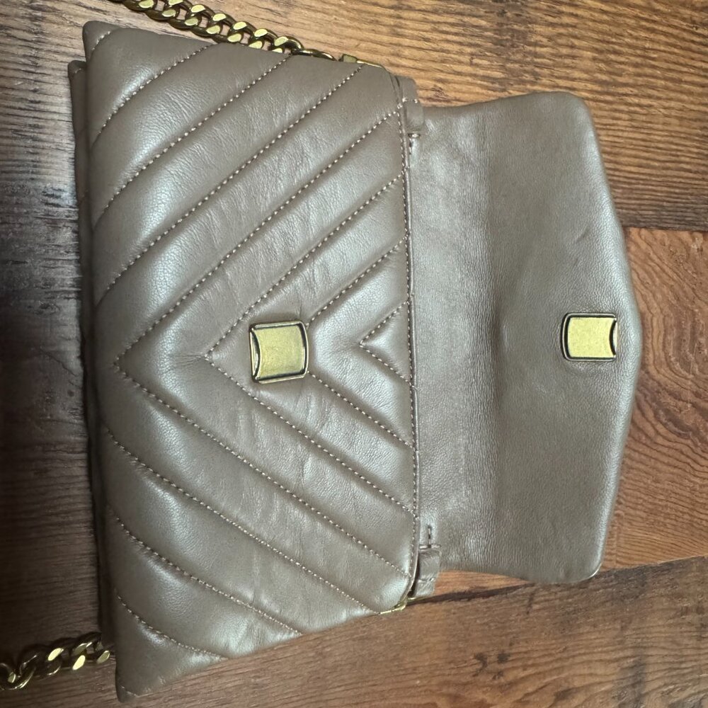 Italian Leather Quilted Wallet Crossbody, Quince, Dark Taupe - Picture 5 of 8